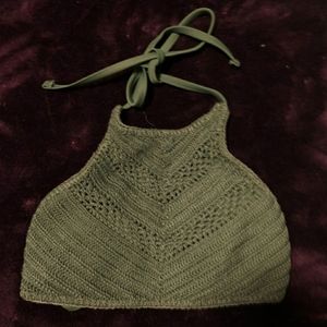 Green halter bikini top